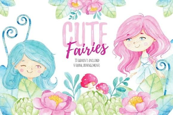 Kit digital fadas cute aquarela