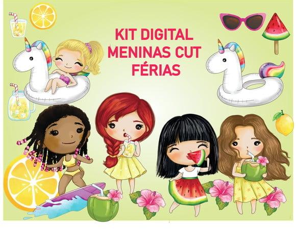 Kit Digital Meninas de Férias Aquarela