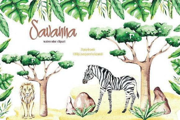 Kit digital savana aquarela