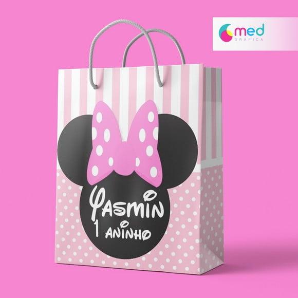 SACOLA PERSONALIZADA DA MINNIE ROSA-LEMBRANCINHA
