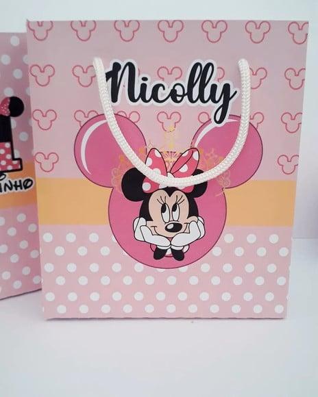 SACOLA PERSONALIZADA DA MINNIE ROSA-LEMBRANCINHA