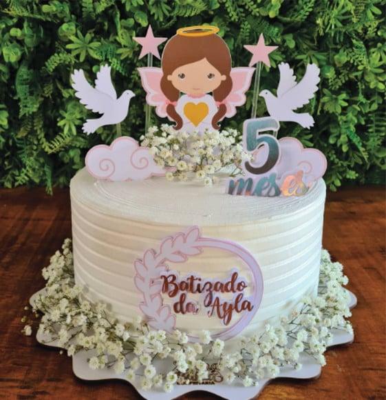 Topo de bolo batizado menina
