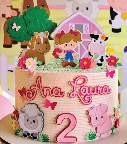 Topo de Bolo Fazendinha Rosa