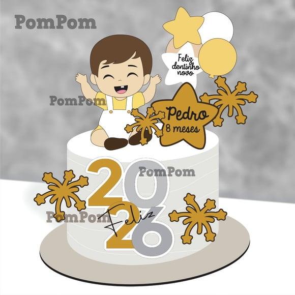 Topo de Bolo Feliz 2026 Mesversário Menino