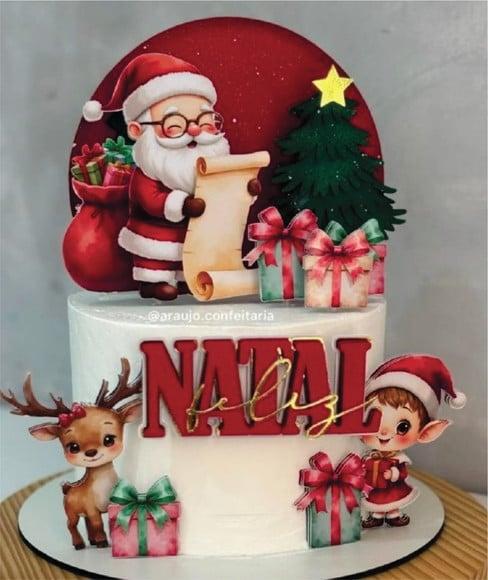 Topo de Bolo Feliz Natal Aquarela