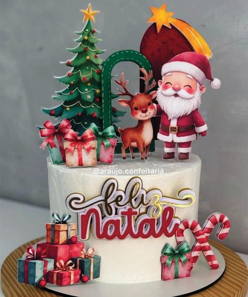 Topo de Bolo Feliz Natal Aquarela