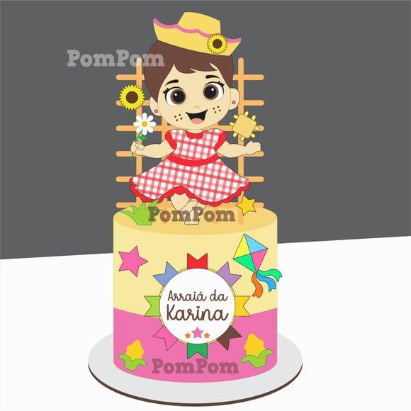 Topo de Bolo Festa Junina Menina Caipira