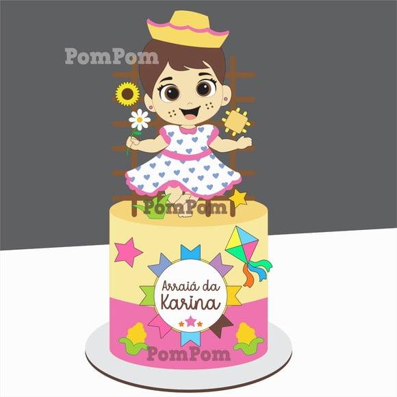 Topo de Bolo Festa Junina Arraiá Menina Caipira