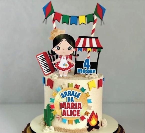 Topo de Bolo Festa Junina Menina Caipira