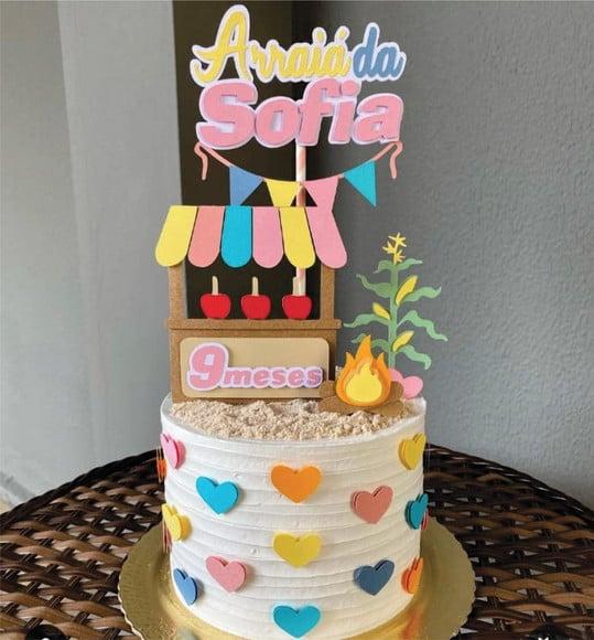 Topo de Bolo Festa Junina Rosa