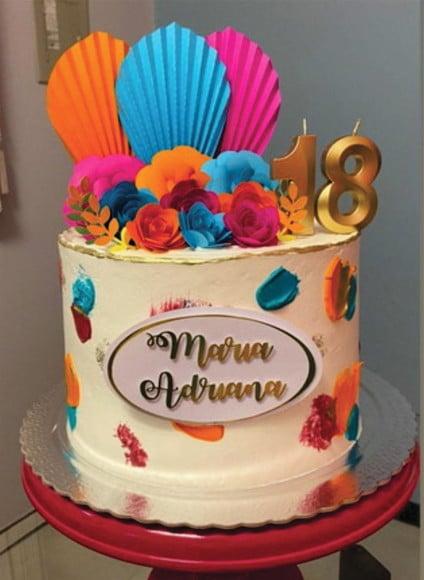 Topo de Bolo Folha Plissada com Flores Arquivo de Corte