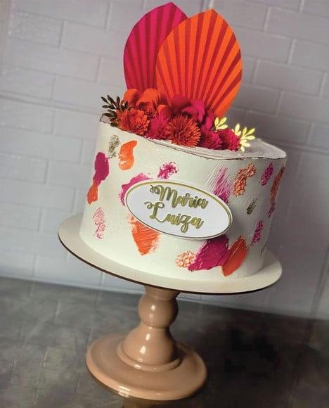 Topo de Bolo Folha Plissada com Flores Arquivo de Corte