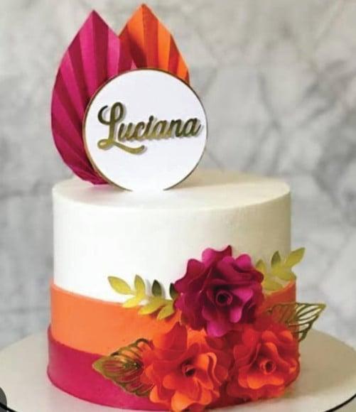 Topo de Bolo Folha Plissada com Flores Arquivo de Corte