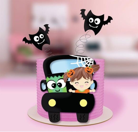 Topo de Bolo Halloween Menina no Carrinho Arquivo de Corte