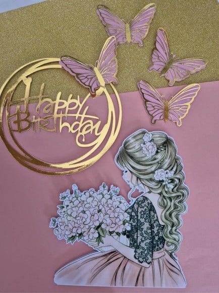 Topo de Bolo Happy Birthday Circulo