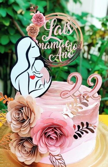 Topo de Bolo Mãe e Filha -mamãe do Ano em 3d-arquivo