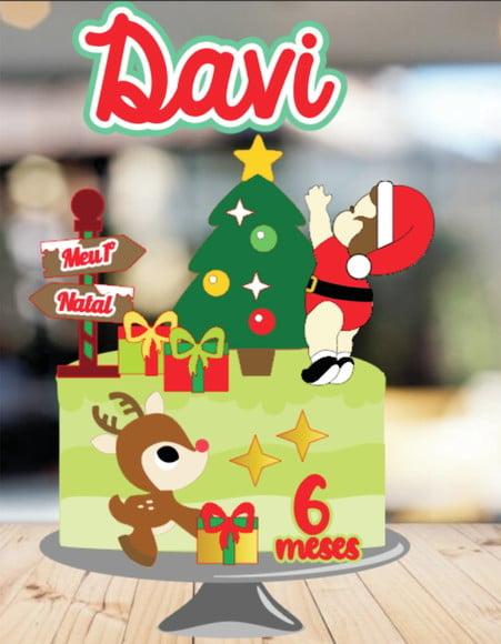 Topo de Bolo Natal Menino na Arvore