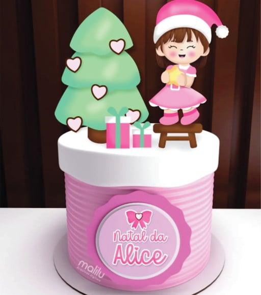 Topo de Bolo Natal Rosa