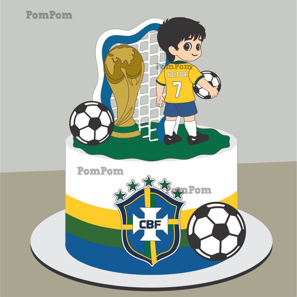 Topo de Bolo Futebol Menino Futebol Brasil