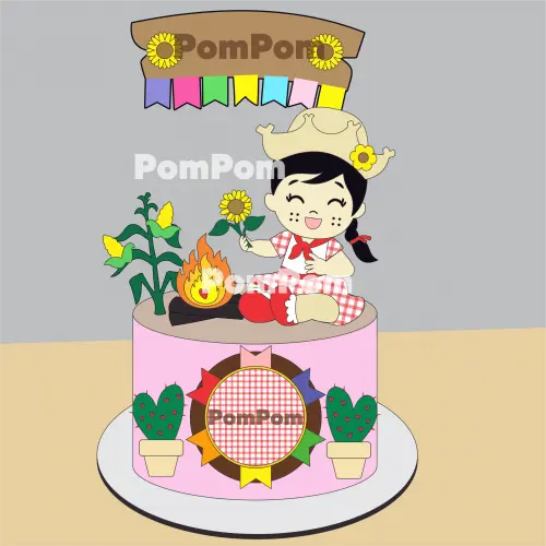 Topo de Bolo Junino Menina Arquivo de Corte