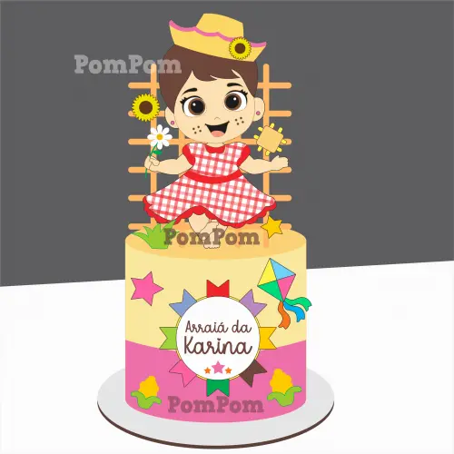 Topo de Bolo Junino Menina Arquivo de Corte