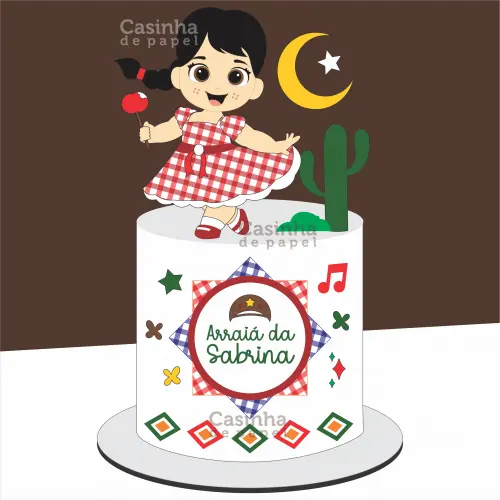 Topo de Bolo Junino Menina Arquivo de Corte