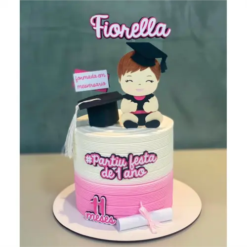 Topo de Bolo Conclusão de Mêsversário abc Menina