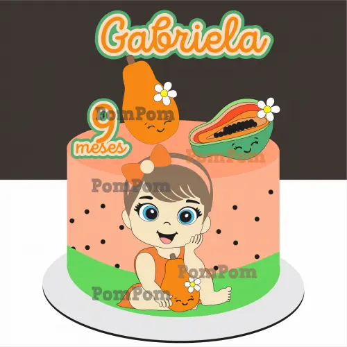 Topo de Bolo Quitandinha Frutas Mamão Menina Arquivo Silhouette