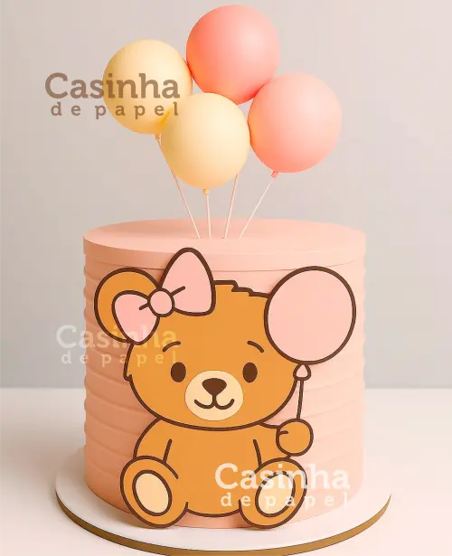 topo de bolo ursinha com balões