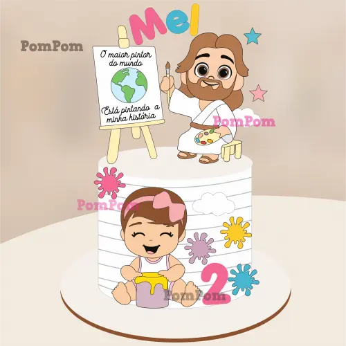 Topo de Bolo jesus Pintor do Mundo  MeninaArquivo de Corte Silhouette