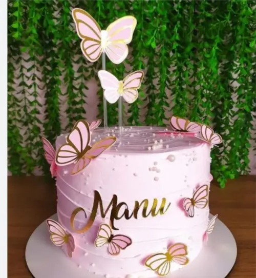 Topo de bolo borboletas rosa e dourado