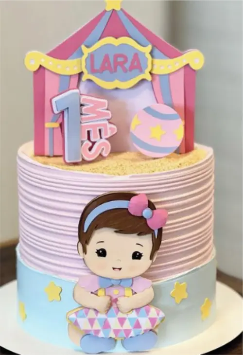 Topo de Bolo Circo Rosa menina