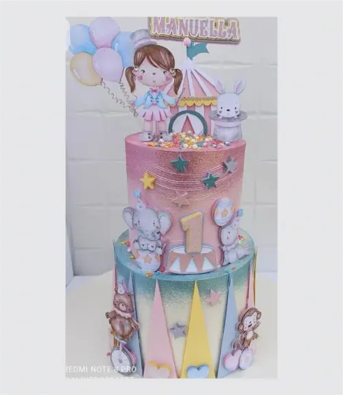 Topo de Bolo Circo Rosa menina