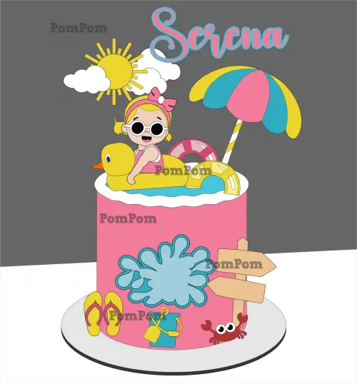 Topo de bolo verão Pool Party Menina Barbie Silhouette