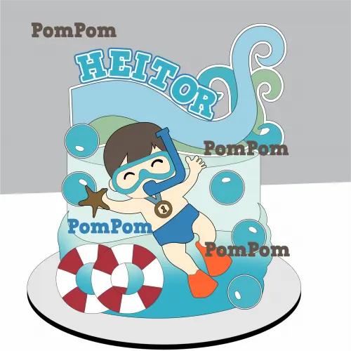 Arquivo de Corte Topo de Bolo Fundo do Mar Mergulhador Menino