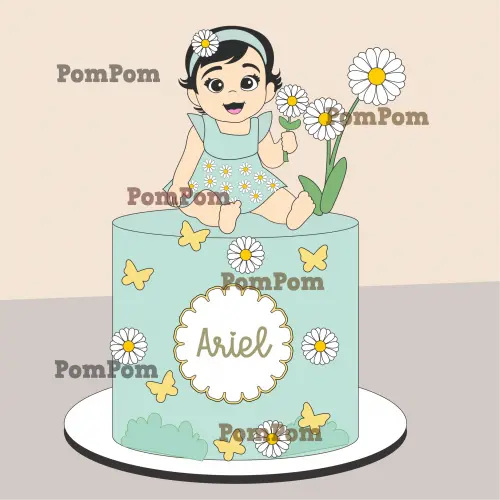 Arquivo de corte topo de bolo Flores margaridas Menina