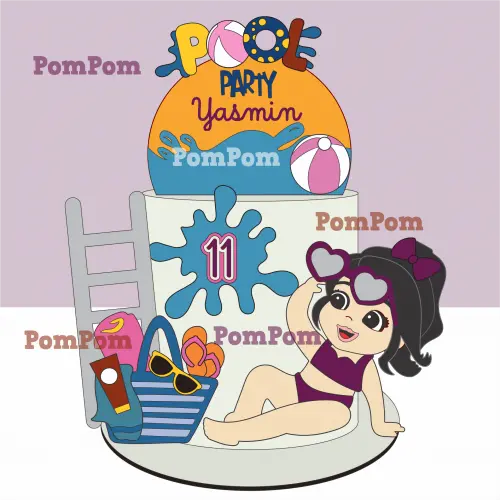 Topo de bolo verão Pool Party Menina Silhouette