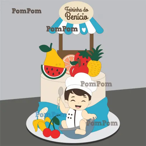 Topo de Bolo Quitanda Frutas Menino Arquivo de Corte Silhouette - Cópia