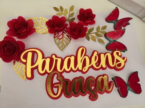 topo de bolo parabéns flores