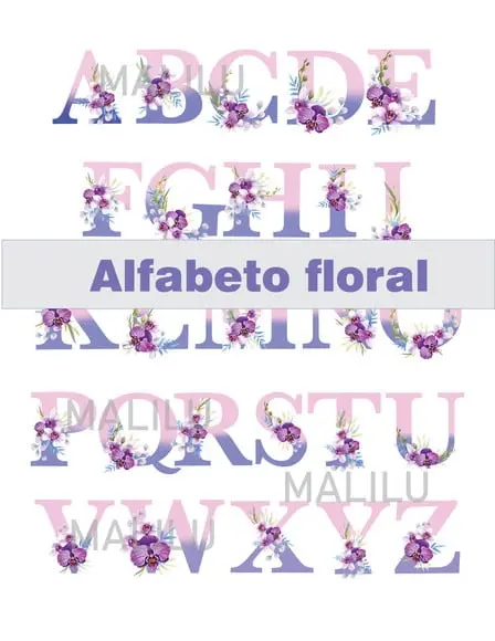 Kit Digital Alfabeto Floral Lilás