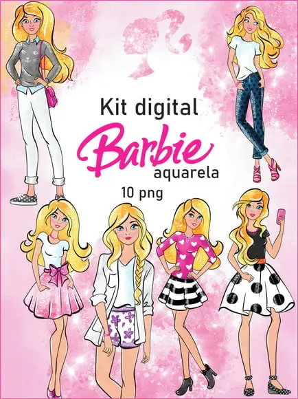 Kit Digital Barbie Aquarela
