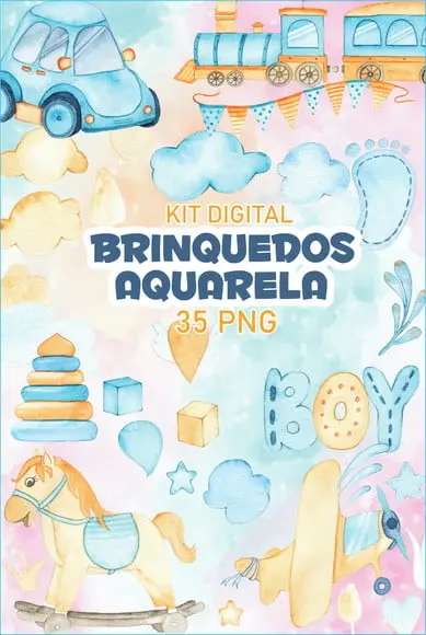 Kit Digital Brinquedos Aquarela