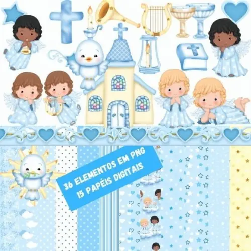 Kit Digital Batismo Azul e Branco
