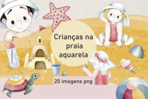 Kit digital Crianças na praia aquarela