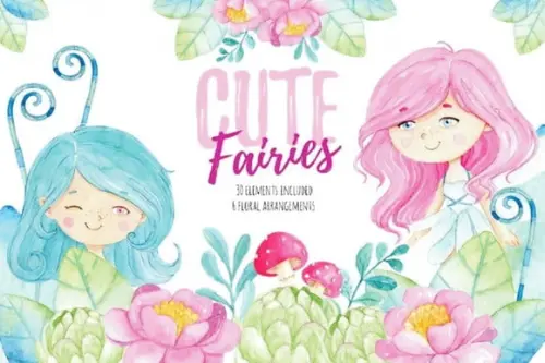 Kit digital fadas cute aquarela