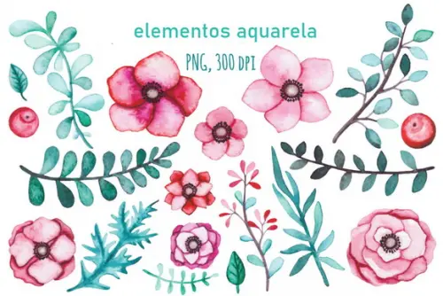 KIT DIGITAL FLORAL AQUARELA
