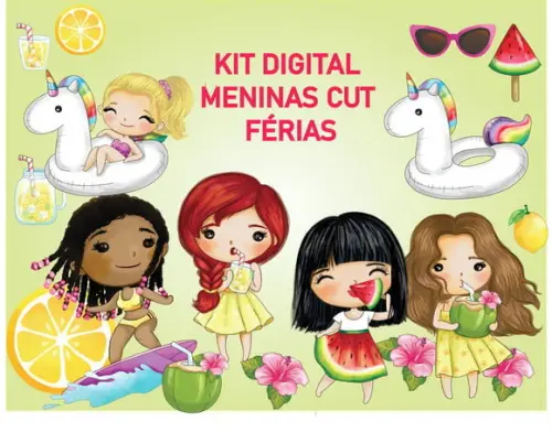 Kit Digital Meninas de Férias Aquarela