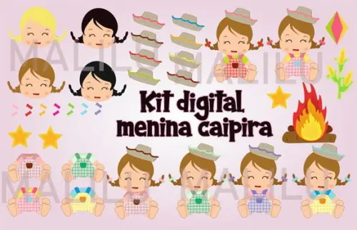 Kit Digital Menina Caipira Sentada