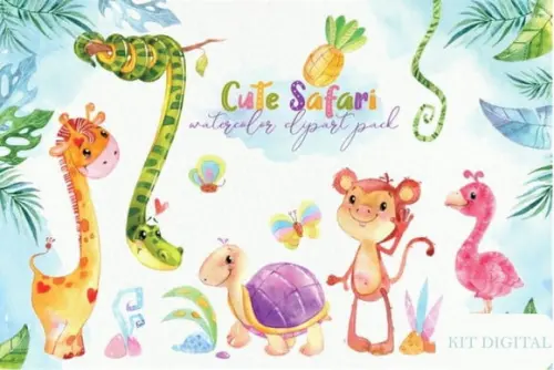 Kit Digital Safari Cut Aquarela