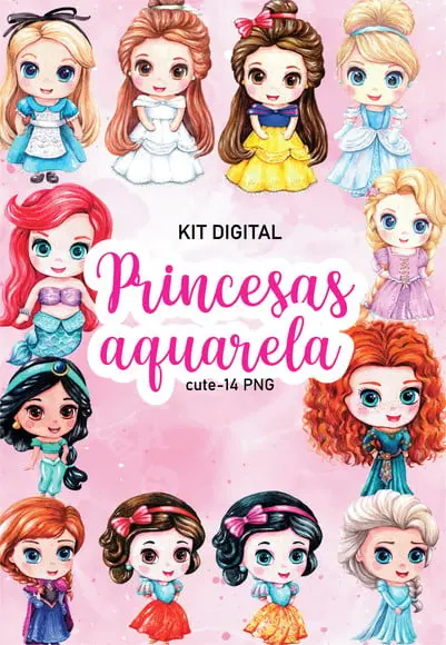 Kit Digital Princesas Aquarela
